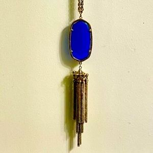 Kendra Scott “Rayne” Chandelier pendant necklace. Gold & Translucent Royal Blue